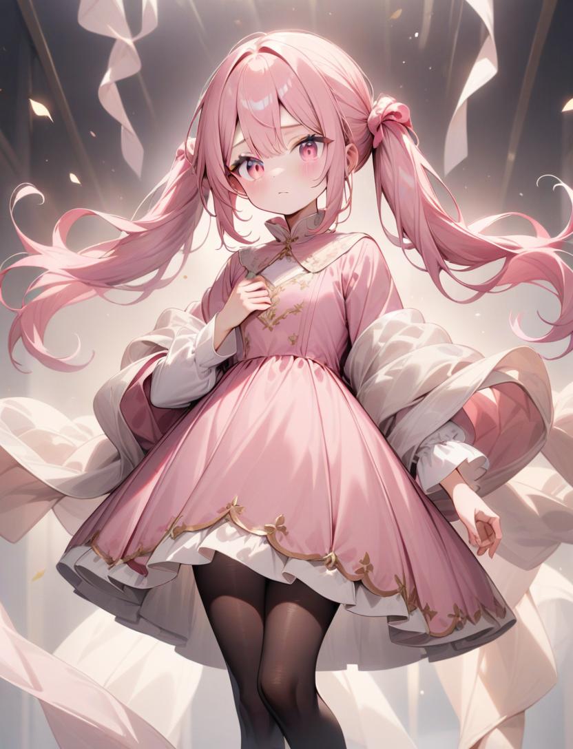 a girl in a pink dress with long hair